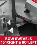 Badass 10 X 18 Inch Metal Cutting Dual Miter Horizontal Band Saw features bow swivels 45° right & 60° left for precise cuts.