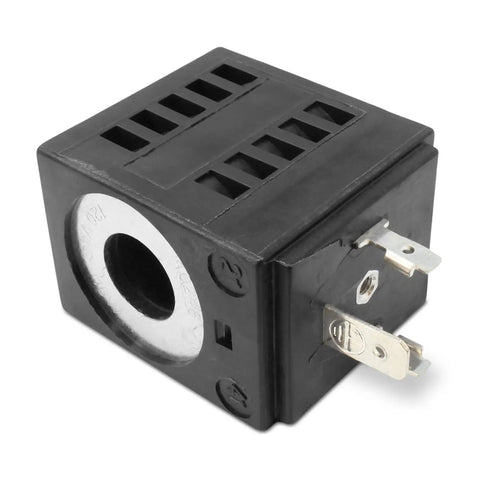 120V Solenoid Coil For Hydraulic Power Unit Lift Dump With 3 Prong DIN Connection, 16W, One And A Half Inches Tall, side view