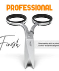 Pro Grade Precision Facial Hair Scissor For Eyebrows, Mustache And Beard, shiny stainless steel with brand engraving, professional finish.