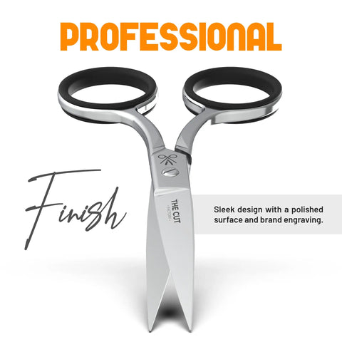 Pro Grade Precision Facial Hair Scissor For Eyebrows, Mustache And Beard, shiny stainless steel with brand engraving, professional finish.