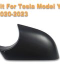 Slick Left Side Rearview Mirror Cover Cap Rugged Abs Build Nail Perfect Fit For Tesla Model Y 2020 2021 2022 2023 showing black ABS replacement.