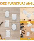 Heavy Duty Flat Corner Brackets 30 Pieces Stainless Steel Furniture Bracing For Wood Shelves With Fixing Plate And Easy Connection 19mm Hole Spacing For Mounting displayed on wooden surface with tools nearby.