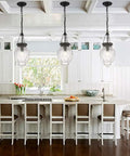 Black Glass Pendant Light For Kitchen Island Lighting And Dining Room, Farmhouse Vintage Ceiling Fixture Over Kitchen Island