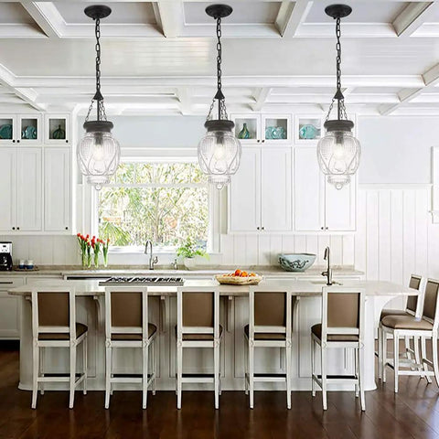 Black Glass Pendant Light For Kitchen Island Lighting And Dining Room, Farmhouse Vintage Ceiling Fixture Over Kitchen Island