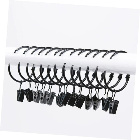 10 Pack Metal Curtain Rings With Clips Rustproof Hanging Curtain Hooks displayed on rod