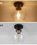 Modern Semi Flush Mount Ceiling Light With Clear Glass Shade, Industrial Close To Ceiling Fixture In Black shown on and off