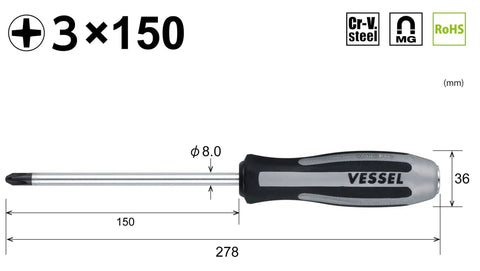 Impact Driven Screwdriver With Magnetic Tips And Tang Thru Design, Hammer Ready Metal Cap, Slip Proof Grip, 6 Inch Shaft, Includes 3x150 Bits, Heavy Duty Ergonomics For Steady Torque And Quick Bit Changes