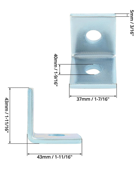 10 Pack Heavy Duty L Shaped Connector Brackets With Two Holes For Standard One And Five Eighths Inch Strut Channels dimensions