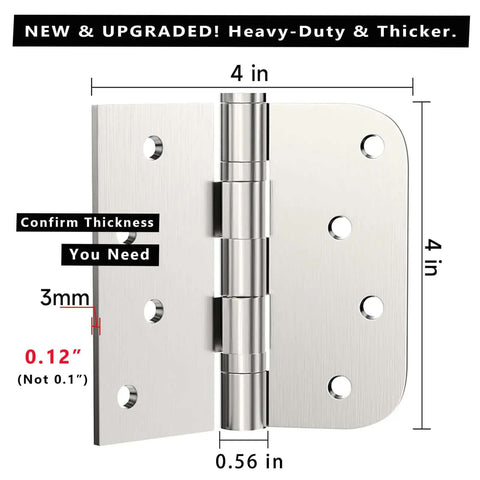Three Pack 4 Inch Stainless Steel Door Hinges With Ball Bearings Heavy Duty Removable Pin Square Rounded Five Eighths Radius Corner