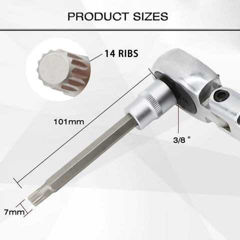 DSG Gearbox Clutch Motor Electromechanical Unlock Tool showing 14-rib, 101mm, 3/8 inch drive, carbon steel for Ford Focus DPS6