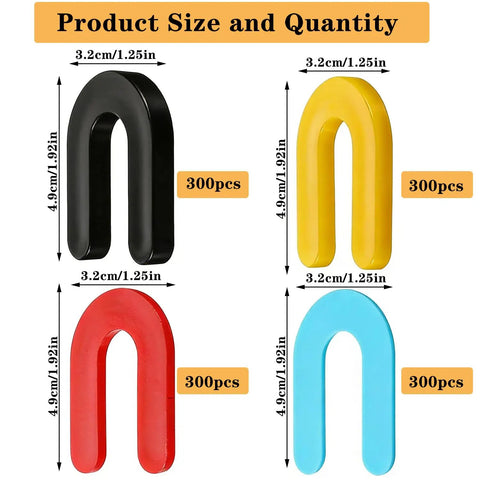 Pro Grade 1200 Piece Horseshoe Shims Set For Tile Leveling, Window And U Shims, Four Color Codes Blue, Red, Yellow, Black