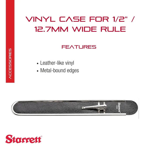 Vinyl Tool Case For Half Inch Wide Rule With Built In Clip, Leather Like Cover And Metal Bound Edges, Rugged Protection