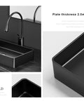 Modern Black 304 Stainless Steel Countertop Bathroom Sink Paired With Streamlined Faucet, Built Tough Thick Walls And Slick Scratch Resistant Surface For Everyday Family Use, close-up on sink and faucet.