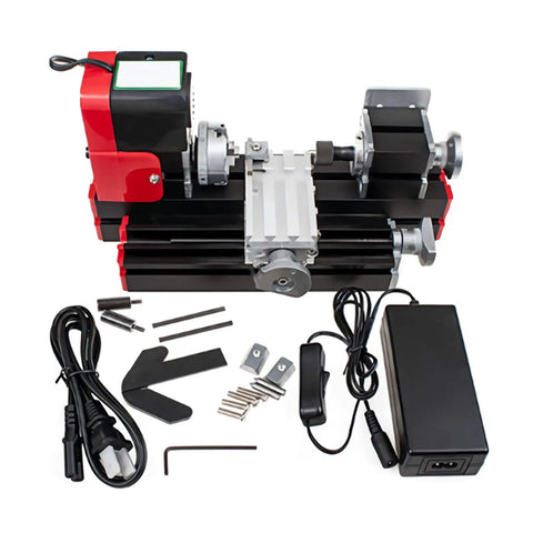 HUSHHAAMPP 12V Mini Lathe Machine High Speed Motor Turning Tool For Wood Plastic Soft Metal DIY Hobby Project 20M RPM Bench Top Craft Gear with accessories.