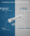 Beefy 316 Stainless Socket Head Cap Screws Nuts And Washers Kit for Marine Outdoor and Industrial Projects with hex drive.