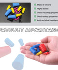 Hand holding Silicone Tapered Plugs Set, Pro Grade High Temperature Resistant Stoppers for Spraying Coating, colorful assortment