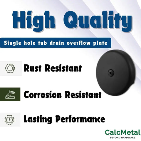 Matte Black Single Hole Bathtub Drain Overflow Plate With Solid Zinc Body And Matching Mounting Screws For A Sleek Look And Zero Drama Fast Install, displayed with quality highlights.
