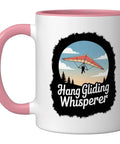 Hang Glider Whisperer Ceramic Mug With Bold Sky Art In Pink And White Coffee Cup For Hang Gliding Fans