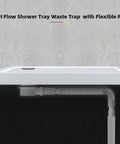 Low Profile 1.5 Inch Shower Drain Trap With Side Outlet Assembly For Replacement Shower Base PVC shown under a shower tray