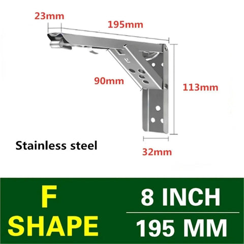 Two Pieces Adjustable Wall Mounted Triangle Folding Bracket Set For Shelves And Benches Heavy Duty Silver 8 inch stainless steel