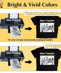 Comparison of TransOurDream and other heat transfer paper for inkjet printers, showing vivid color results on shirts and paper