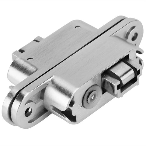 Invisible Concealed 180 Degree Cross Door Hinges Set Of 2 With Spanners Zinc Alloy Hidden Hinge, close-up view of zinc alloy hinge.