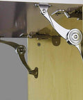 Lid Support Hinge Set For Cabinets And Toy Boxes, Folding Lid Stay Hinges With Buffer Damper, installed on a wooden cupboard