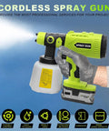 HVLP Paint Sprayer With Brushless Motor And Precise Flow Control creates smooth finishes, featuring a 1000ml tank and ergonomic grip.