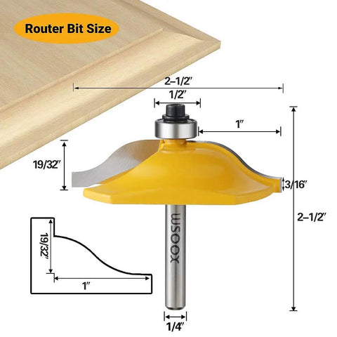 Diagram of Three Piece Raised Panel Cabinet Door Router Bit Set With Ogee Rail And Stile For Woodworking showing sizes and shape.