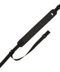 Black neoprene shotgun sling with thumb ring, non-slip pad, and adjustable strap, Yukon Neoprene Shotgun Sling With Four Shell Loops For Quick Reloads Mossy Oak Break-Up Country Camouflage Non Slip Pad Thumb Ring For Easy Weight Adjustment Heavy Duty Web Construction.