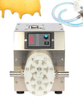Electric Liquid Transfer Pump With Adjustable 5 To 10 Liters Per Minute Speed For Food Grade Viscous Fluids, Honey Pump Up To 8 Kg Per Minute, Non Stick Gear Design, Easy Disassembly Clean, Pro Grade For Processing And Filter Machines front view with stainless steel body and hose