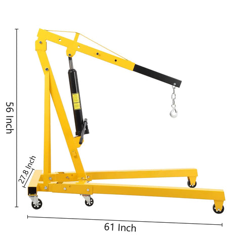 4000 LB Folding Engine Crane Beefy Steel Hoist Cherry Picker Portable Garage Lift For Auto Repair Workshop side view dimensions 56x61 inches