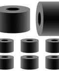 Set Of Eight Built Tough Black Rubber Spacers And Heavy Duty Backing Washers One Inch Outside Diameter With Three Eighths Inner Bore thick gaskets.