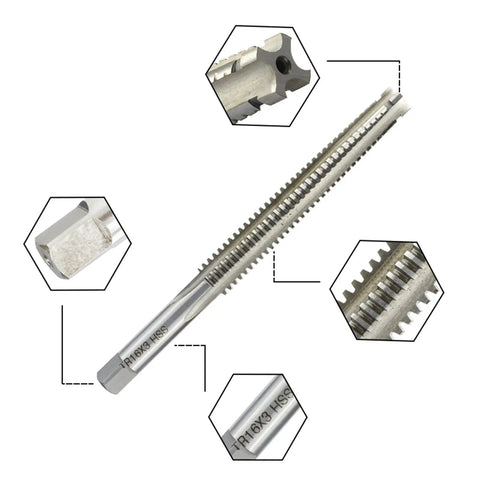 Premium HSS Trapezoidal Tap And Die Set 2 Piece Right Hand Machine Kit For Precision Metalworking Threading Projects With Durable Steel Construction That Slaps And Gets The Job Done Super Fast. TR16x3 HSS tap