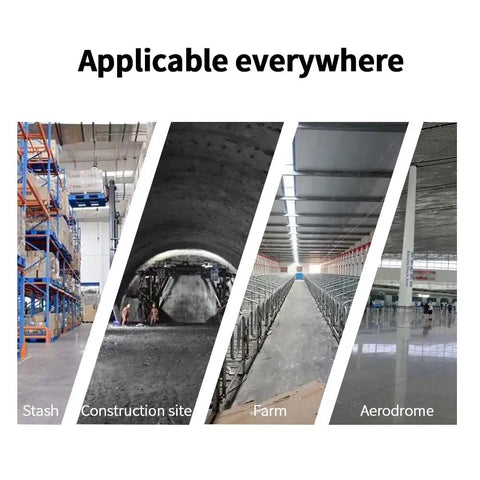 Collage of diverse industrial settings for Beefy 10 Inch High Velocity Industrial Blower Fan With 16 Feet Duct Hose Portable Ventilation.