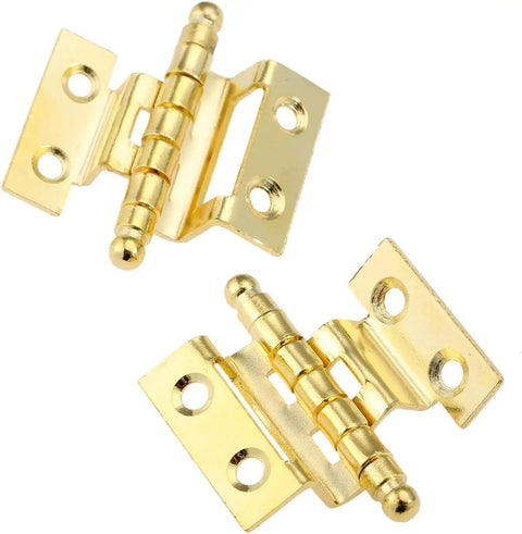 Two Pack Gold Zinc Alloy Crown Hinges with Eight Mounting Holes for Vintage Furniture Cabinets, detailed view of gold finish.