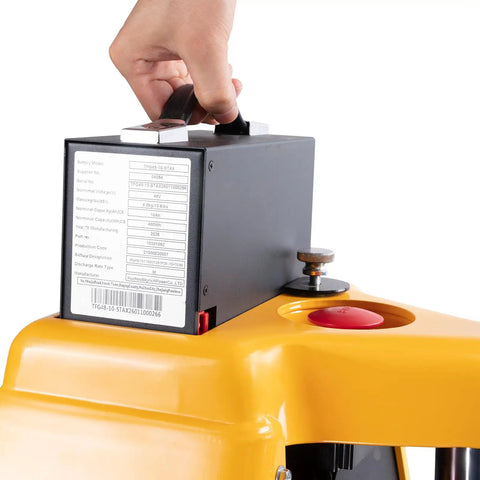 High Power Northsky Electric Pallet Jack Replacement Battery 12 Volt Sealed Lead Acid Pack positioned on electric pallet jack.