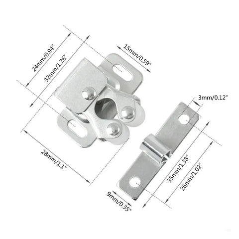 Sturdy 15 Piece Double Roller Cabinet Latch Kit With Integrated Screws For Easy Automatic Cupboard And Drawer Door Latching Secure Fitting For Kitchen Cabinets And Storage Units In Cool Modern Style dimensions and details.