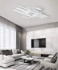 Living room with Three Square Geometric LED Ceiling Light Fixture, Modern Flush Mount 75W Cool White 6000K Acrylic Lamp