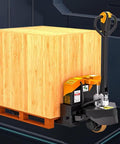 Heavy Duty Electric Pallet Jack Truck With 4400 Lb Capacity For Industrial Use Featuring Lithium Battery 48V 20Ah with wooden pallet.