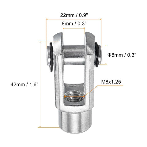 Beefy Air Cylinder Rod Clevis End Y Connector Set, 3 Pack, 42mm Length, M8x1.25 Female Thread, Silver, Made From Low Carbon Steel For High Strength, Wear Resistance And Smooth Automatic Equipment Fit For Industrial Use, 42mm size