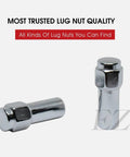 Dope Mag Style Lug Nuts In Crisp Chrome Shine With Heavy Duty Center Washers And Razor Sharp 12mm X 1.5 Threads Built Tough For Your Whip Fast 13/16 Hex Setup Fits Toyota Mazda Mitsubishi And Weld Racing Wheels Pack Of 20 - close-up view of chrome lug nuts