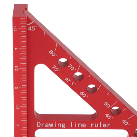 3D Multi Angle Measuring Ruler for woodworking and carpentry, red aluminum alloy square with angle markings from 0 to 90 degrees.