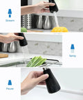 VFAUOSIT Kitchen Faucet with Pull Down Sprayer, Matte Black High Arc showcasing stream, spray, and pause functions.