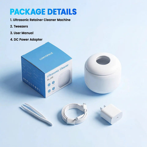 Ultrasonic Retainer Cleaner Machine With 44kHz Wave Action Deep Clean For Night Guards Mouth Guards Dentures Aligners And Jewelry 200ml Capacity White No Sweat One Button Start with accessories