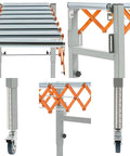 Expandable Adjustable Conveyor Roller Table 18 To 51 Inch Length, 20 To 31.5 Inch Height, with braked wheels and folding design