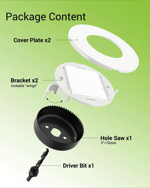 Wall Mounted TV Cable Management Kit With In Wall Pass Through And Drill Attachment components on green background