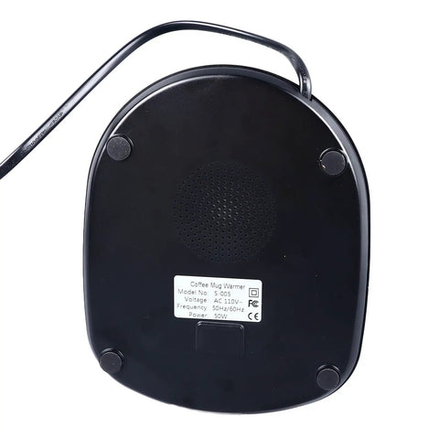 Fast Heating Electric Mug Warmer Featuring Four Adjustable Heat Settings And Smart Auto Shutoff bottom view with power cord.