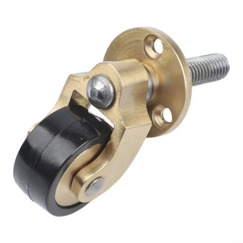 Solid Brass Caster Wheels 4pcs Silent Bearing Furniture close-up view of a single caster with black wheel and metal mount.