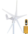 Wind Turbine Generator Kit 400W 24V with five blades and charge controller, shown mounted on a pole with accompanying devices